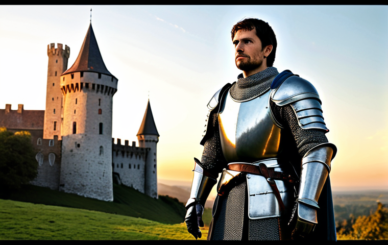 **A brave knight in shining armor, fully clothed in appropriate attire, standing guard before a grand, medieval castle at sunset, safe for work, perfect anatomy, correct proportions, professional illustration, family-friendly.**