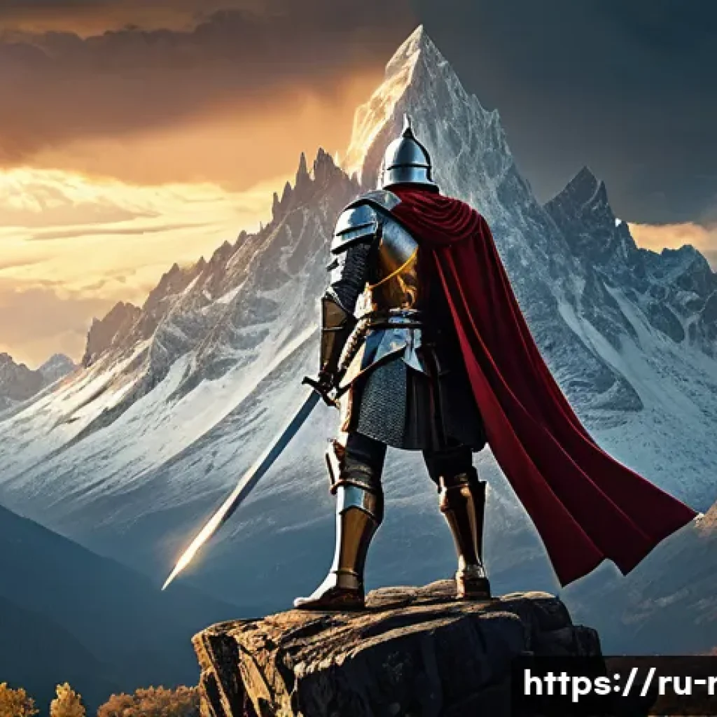 RPG 게임 수익 모델 분석 - **Prompt 1: "The Grand Adventurer's Vista"** A majestic male knight, approximately 30 years old,...