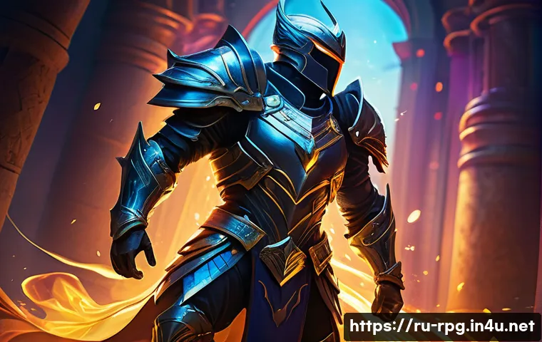 RPG 게임 팬아트 갤러리 - A digital painting of a dynamic RPG hero in vibrant colors and dramatic lighting, showcasing intrica...
